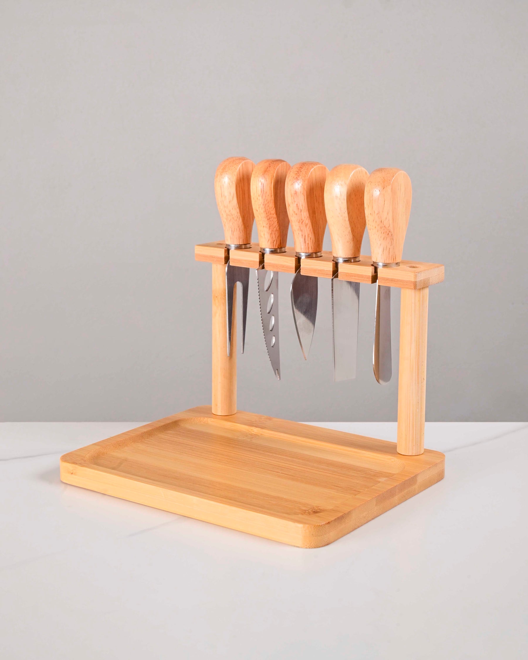 Wooden Cheese & Butter Knife Set With Glass Dome