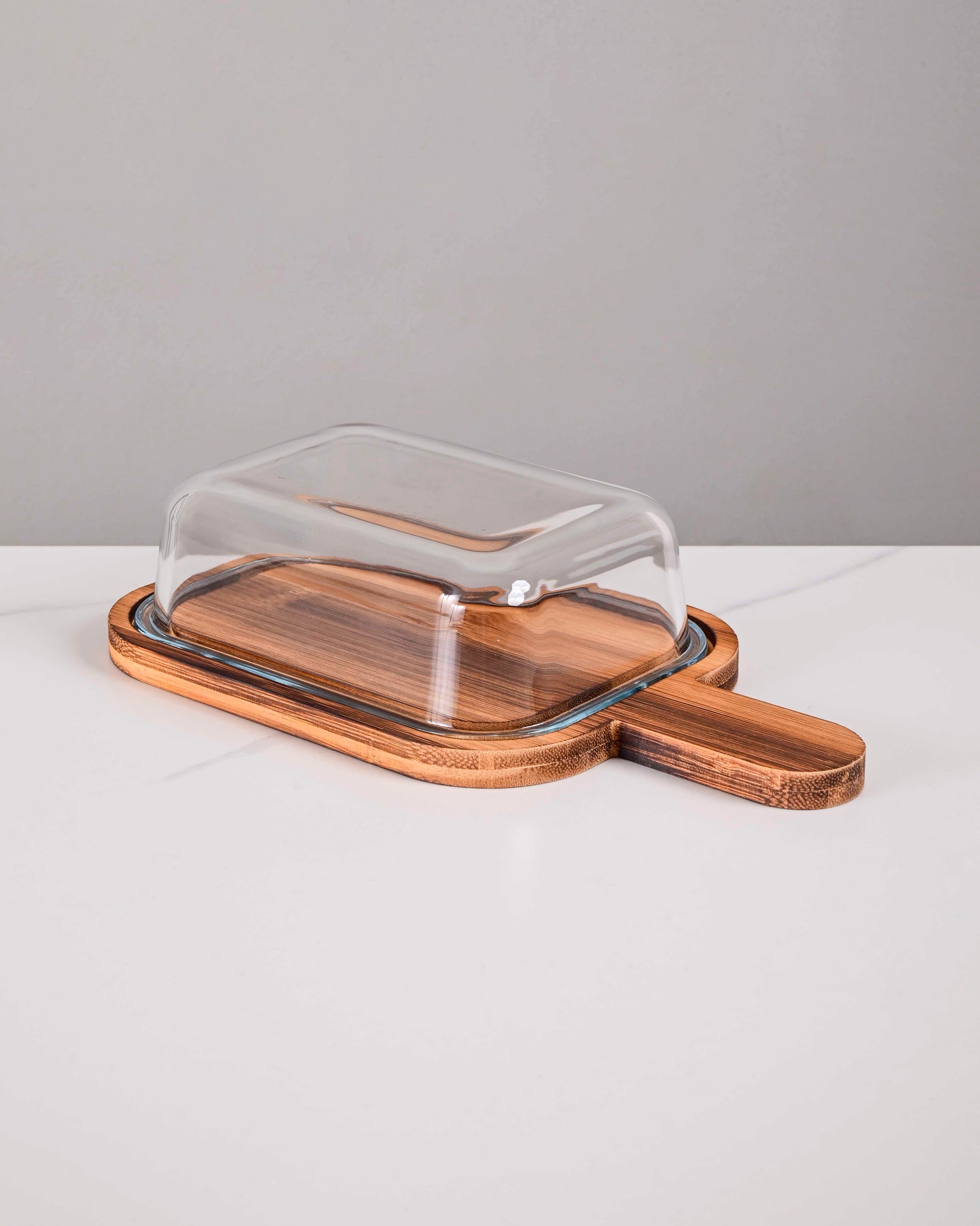 Wooden Base With Glass Dome Butter Dish