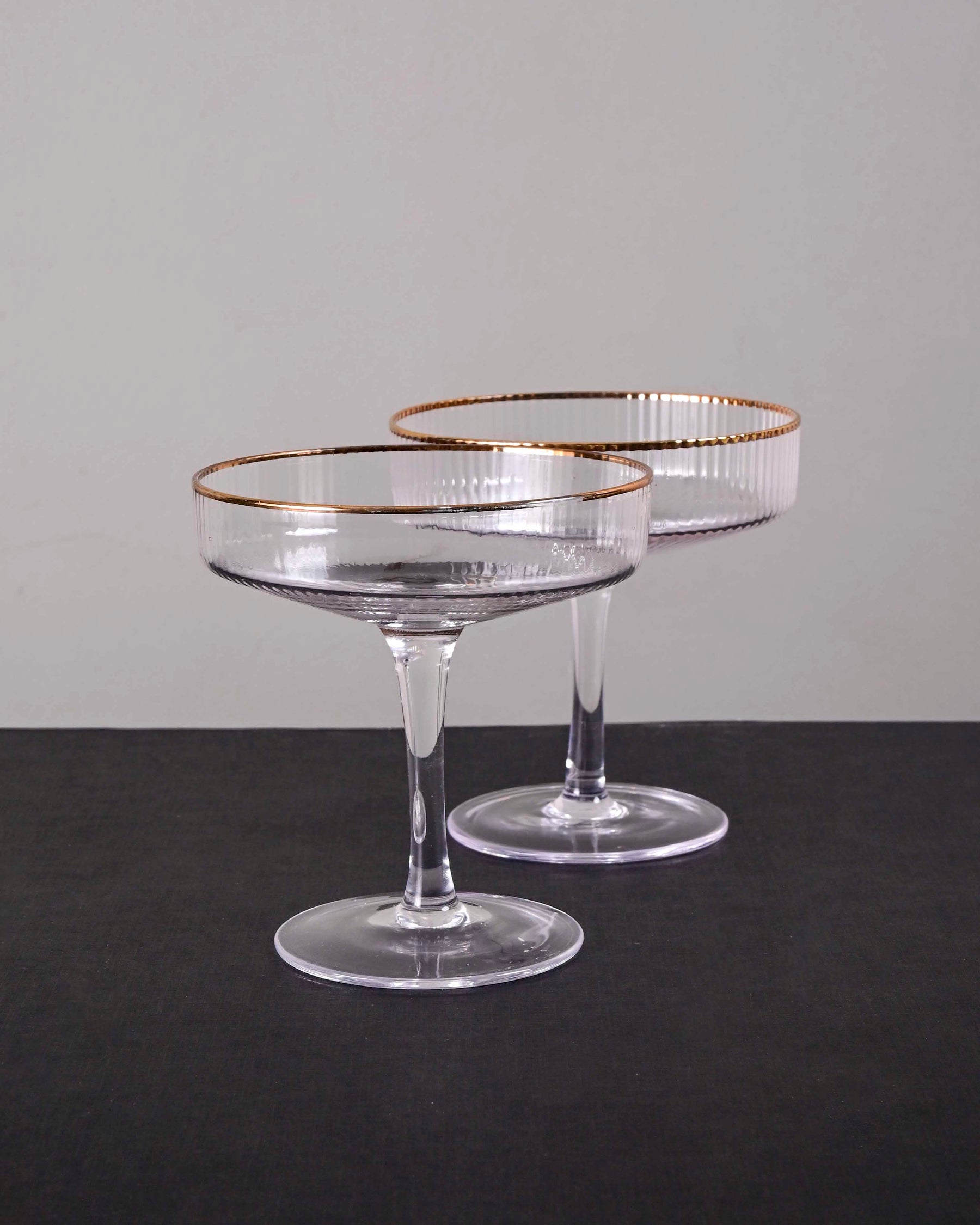 Golden Rim Ribbed Coupe Glass - Set of 2