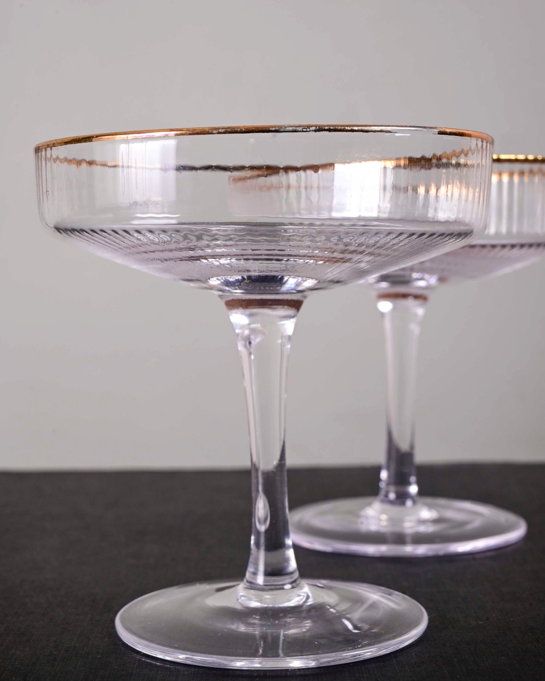 Golden Rim Ribbed Coupe Glass - Set of 2