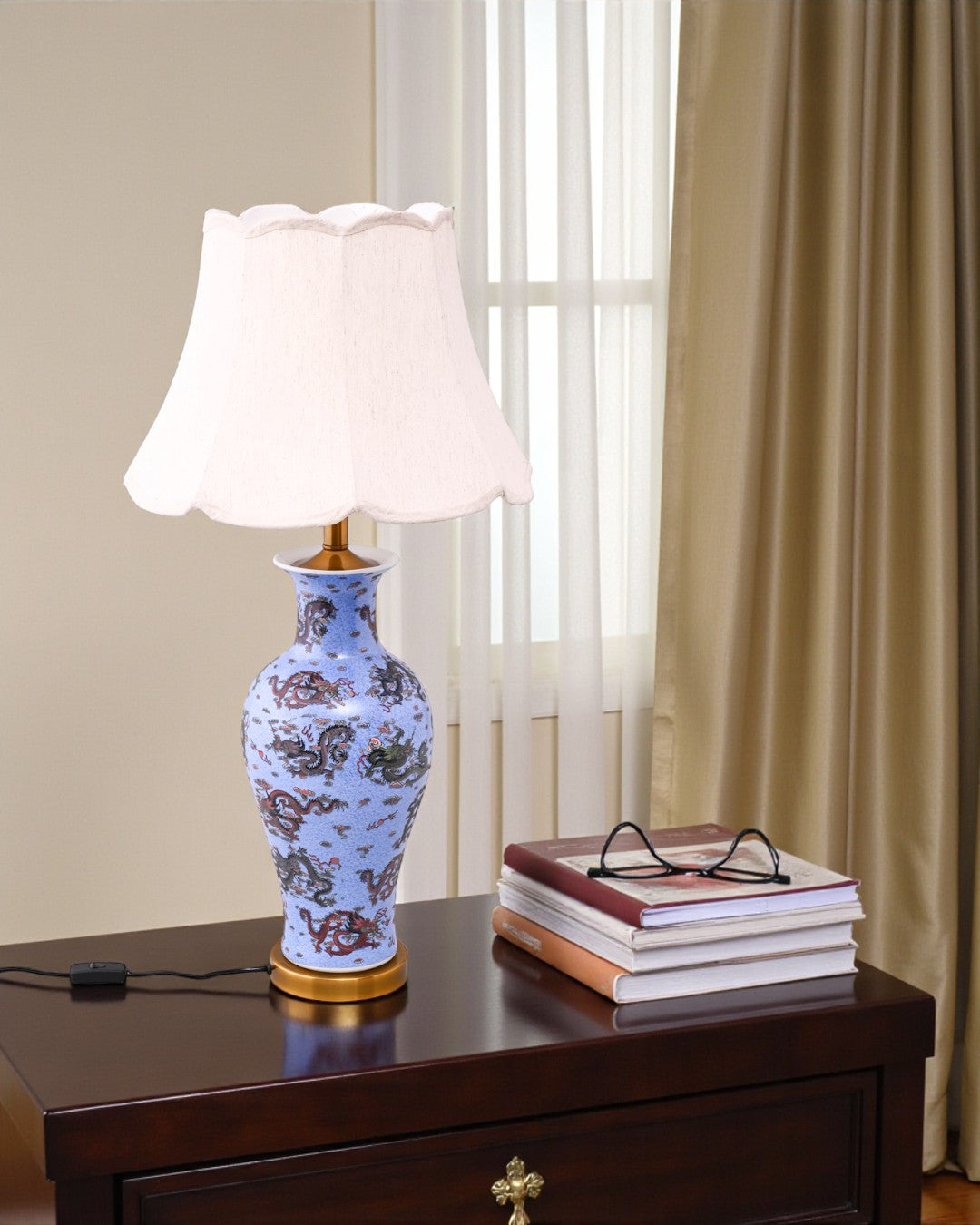 Dragon Motifs Symbolizing Bone China Table Lamp