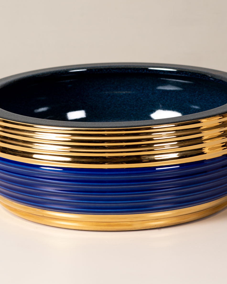 Blue & Gold Porcelain Countertop Wash Basin - The Decor Kart