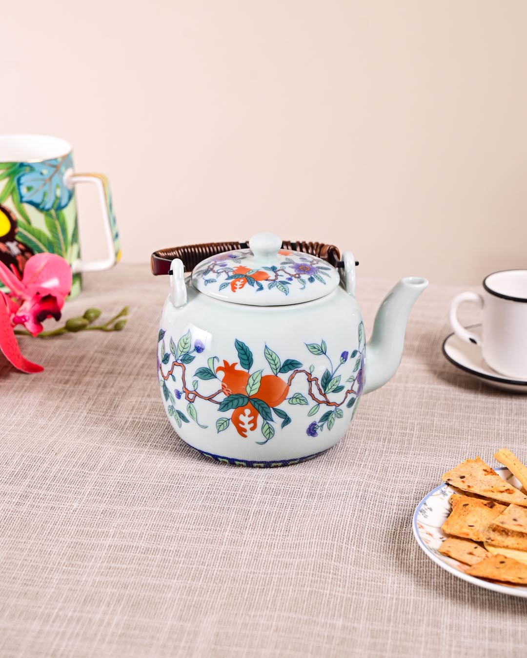 Blue Peony Ceramic Tea Kettle