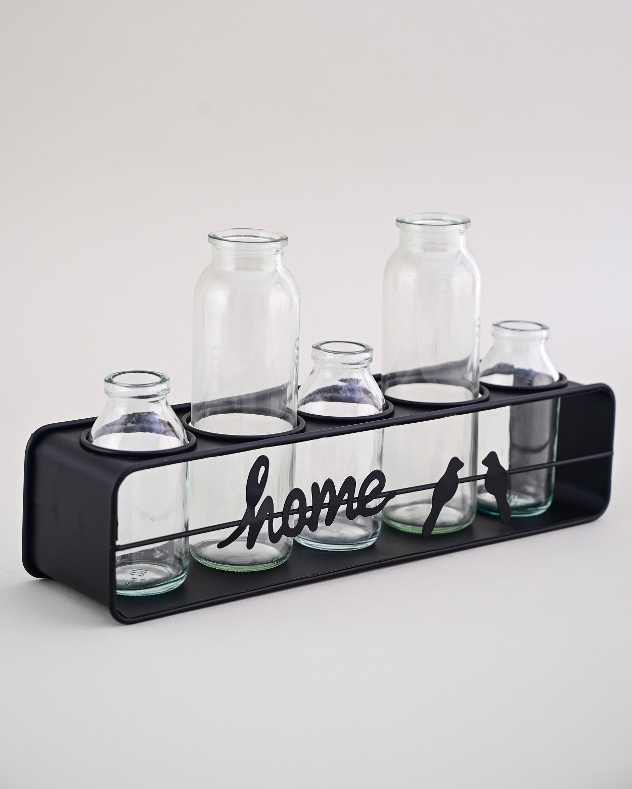 Rustic Home Glass Vase Set With Metal Stand