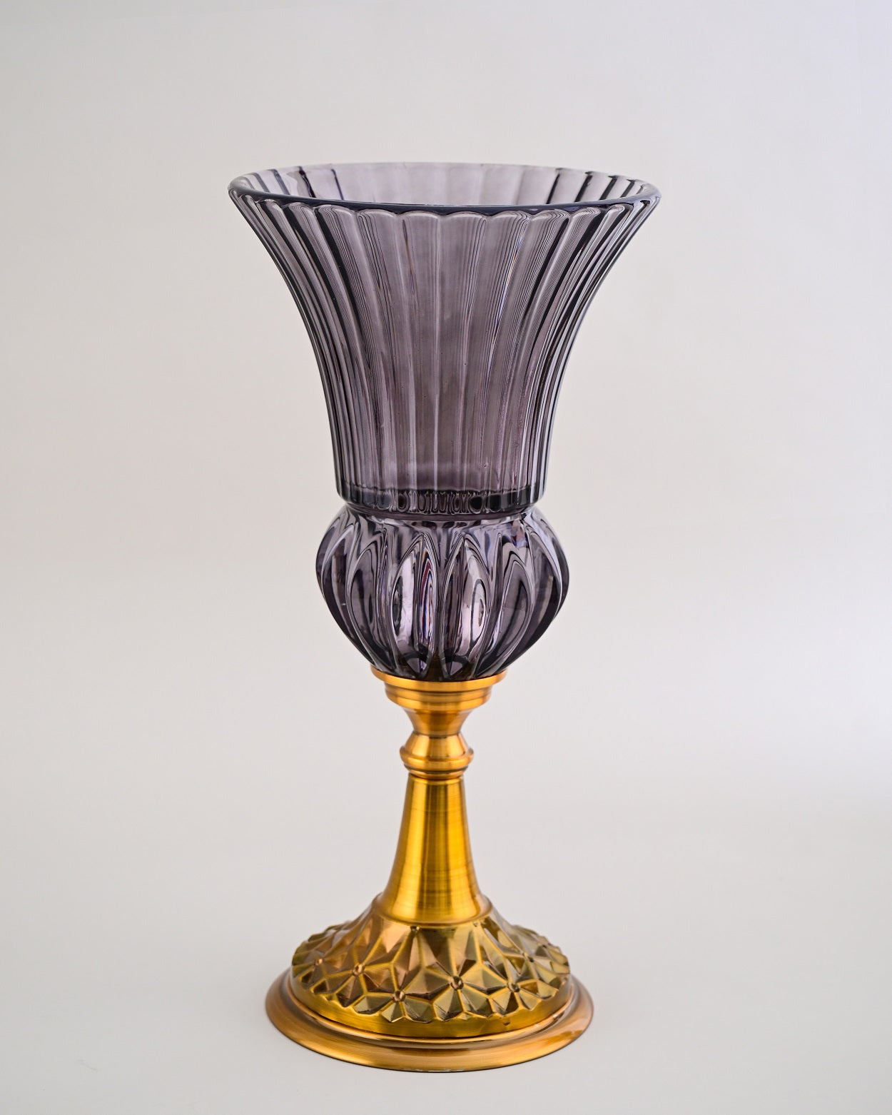 Ribbed Trumpet Glass Vase - Smoke