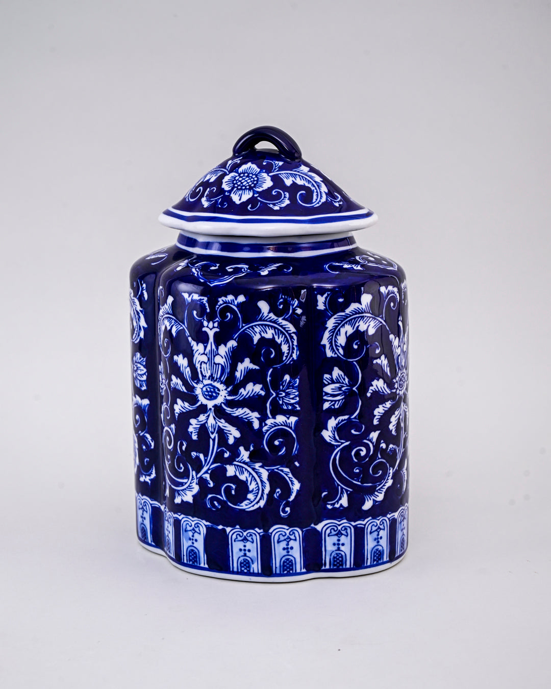 Blue & White Handcrafted Ceramic Jar With Lid - Small