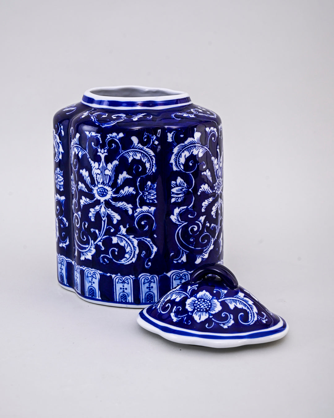 Blue & White Handcrafted Ceramic Jar With Lid - Small