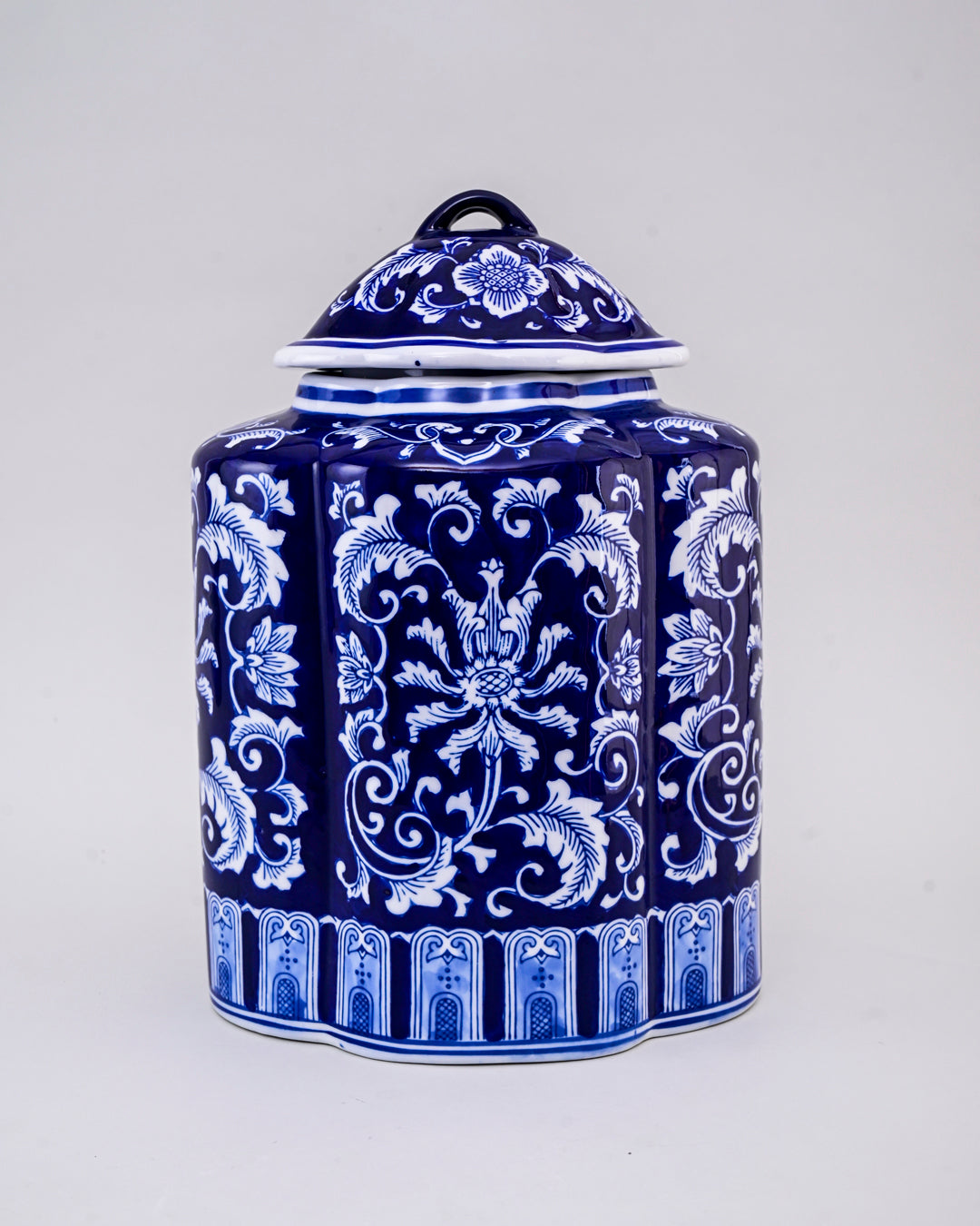 Blue & White Handcrafted Ceramic Jar With Lid - Small