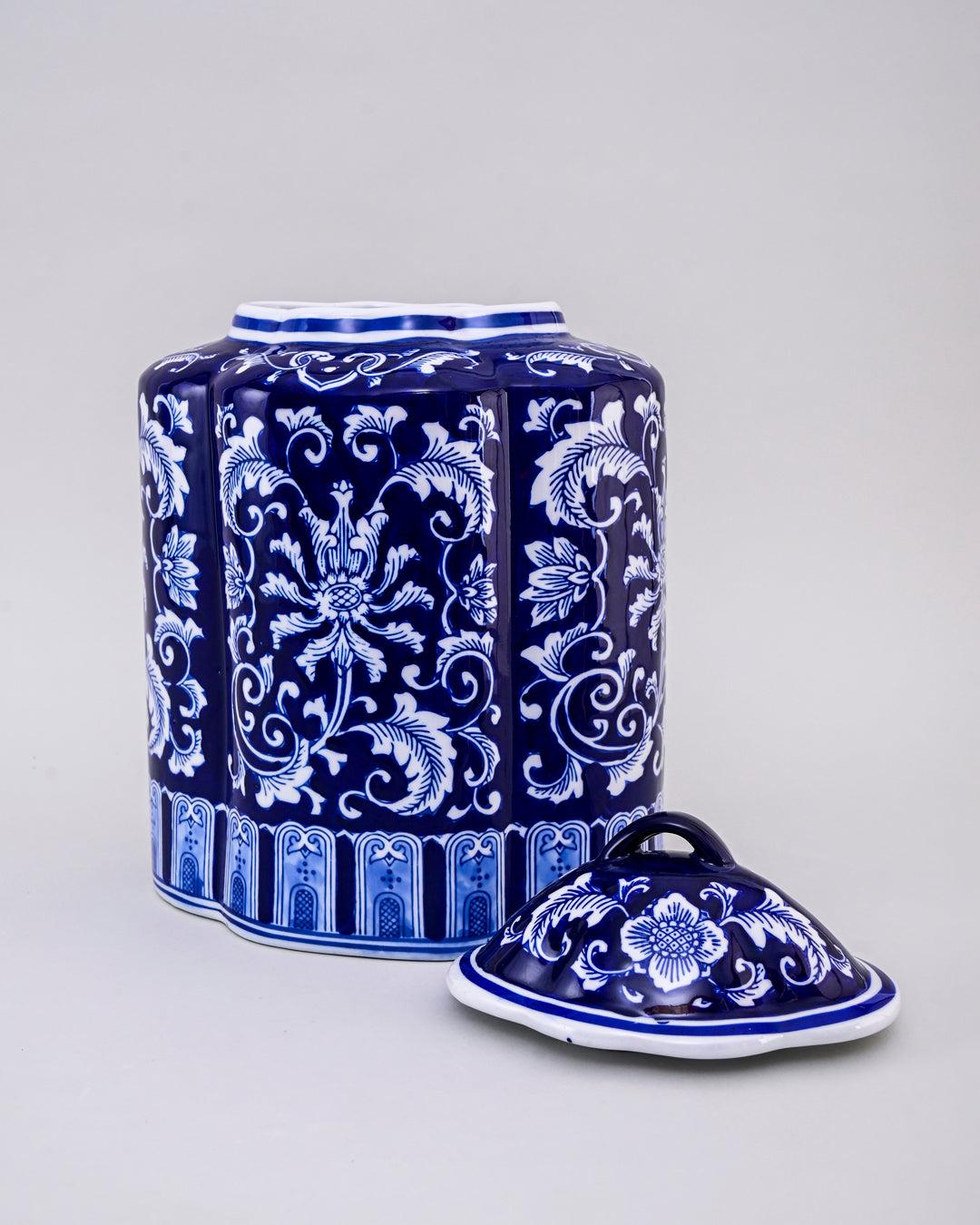 Blue & White Handcrafted Ceramic Jar With Lid - Small