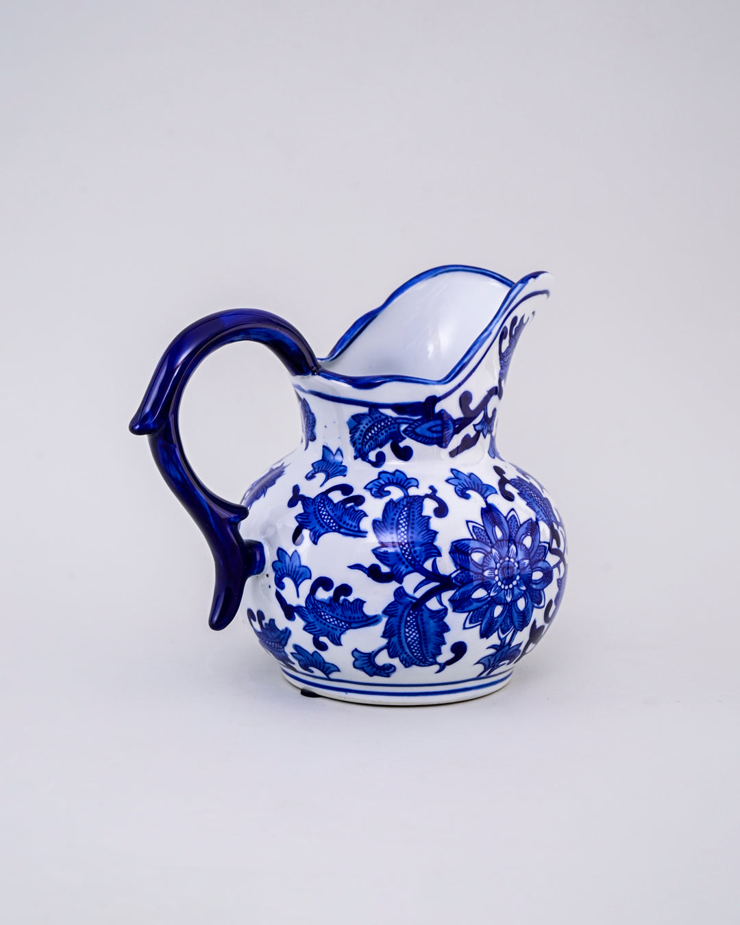 Dynasty Bloom Blue & White Ceramic Pitcher Vase