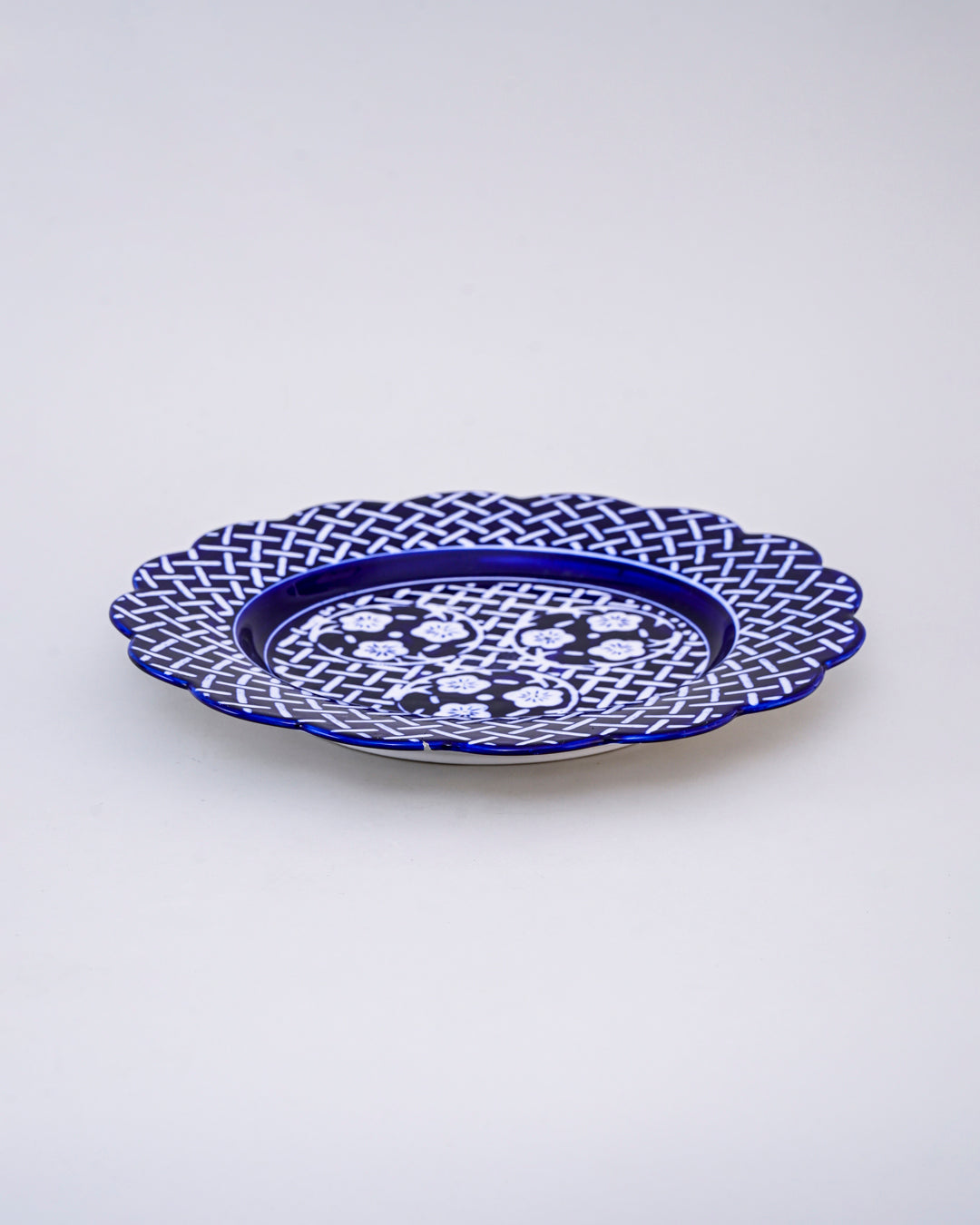 Blue Lattice Scalloped Edge Platter