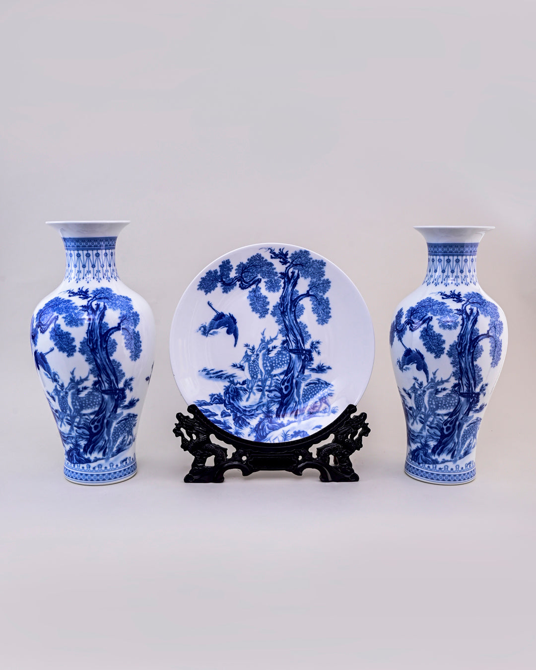 Blue & White Serenity Landscape Vase & Decorative Plate - Set Of 3
