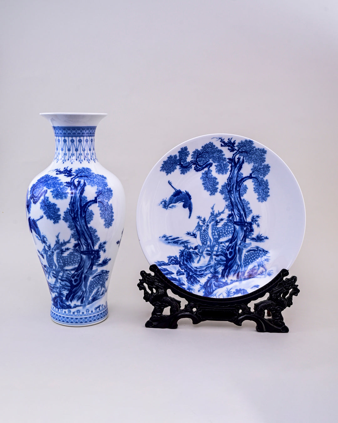 Blue & White Serenity Landscape Vase & Decorative Plate - Set Of 3