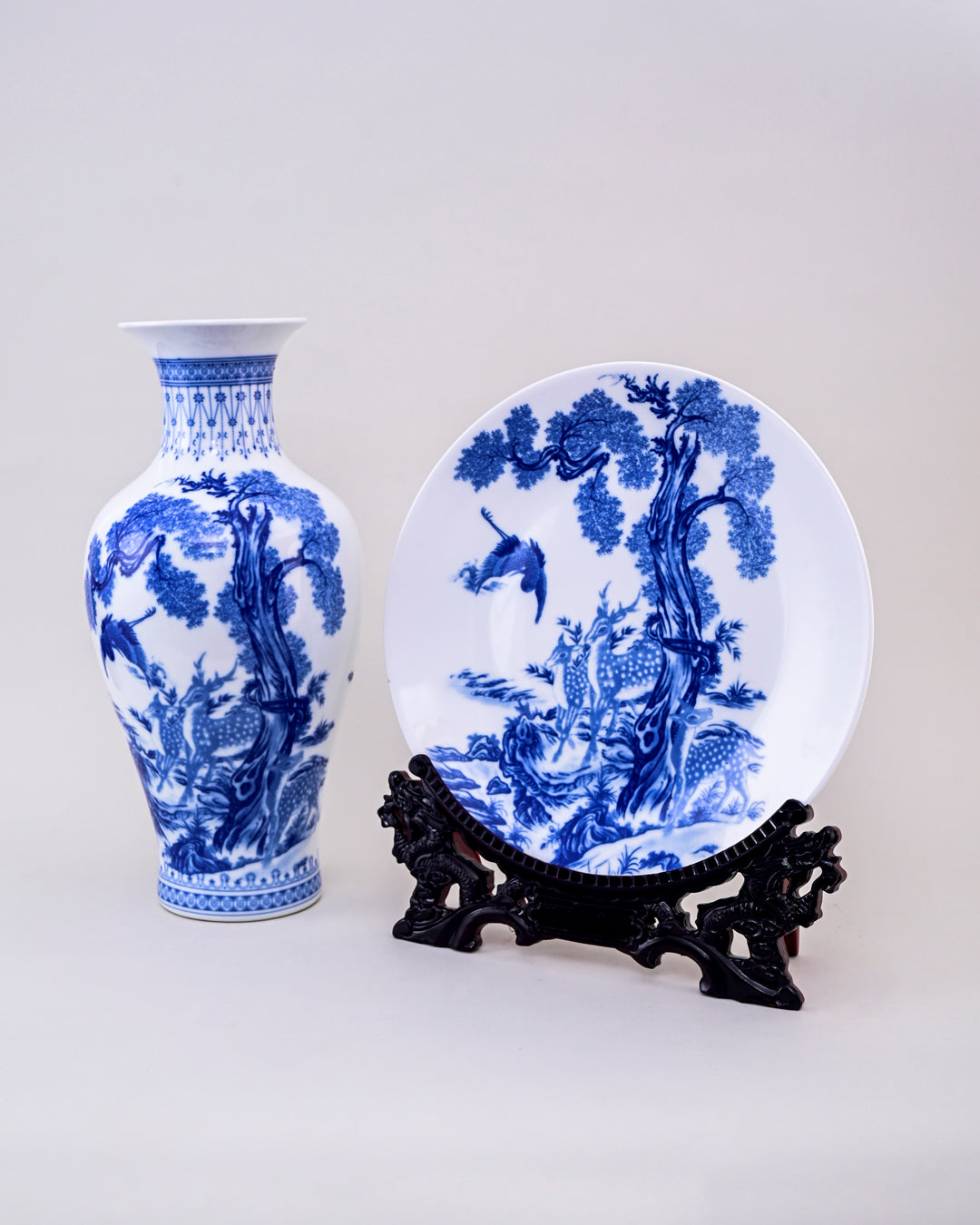 Blue & White Serenity Landscape Vase & Decorative Plate - Set Of 3