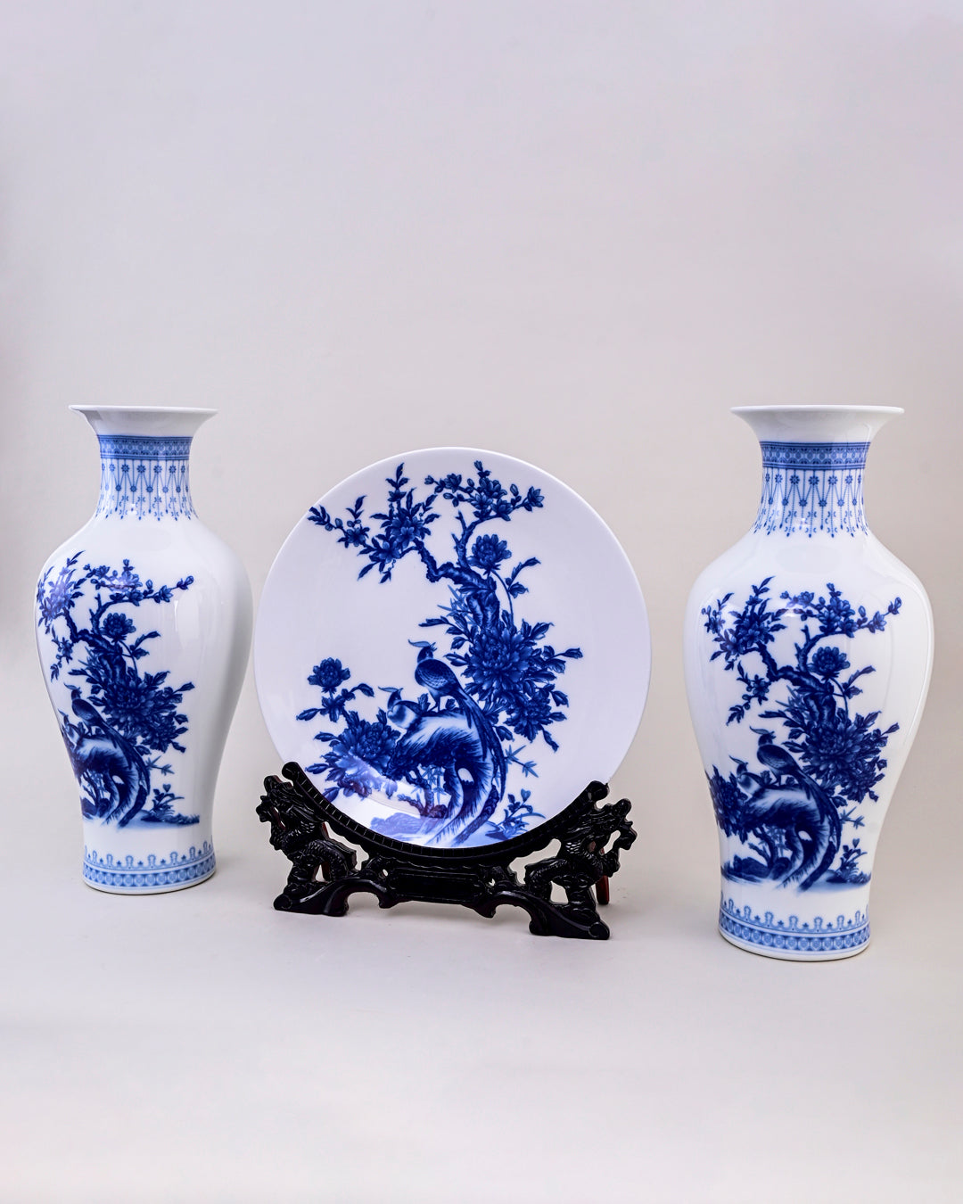 Bird Branches Ceramic Vase & Decorative Plate - Set Of 3