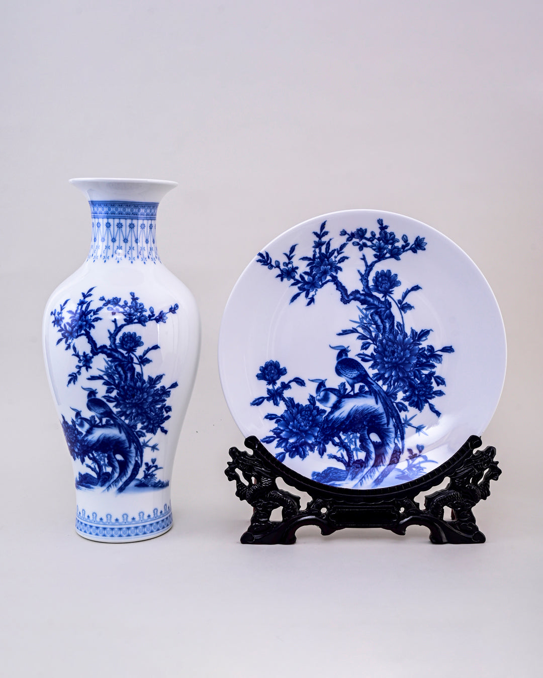 Bird Branches Ceramic Vase & Decorative Plate - Set Of 3