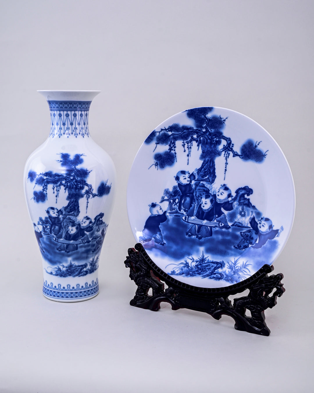 Blue & White Harmony Kids Vase & Decorative Plate - Set Of 3