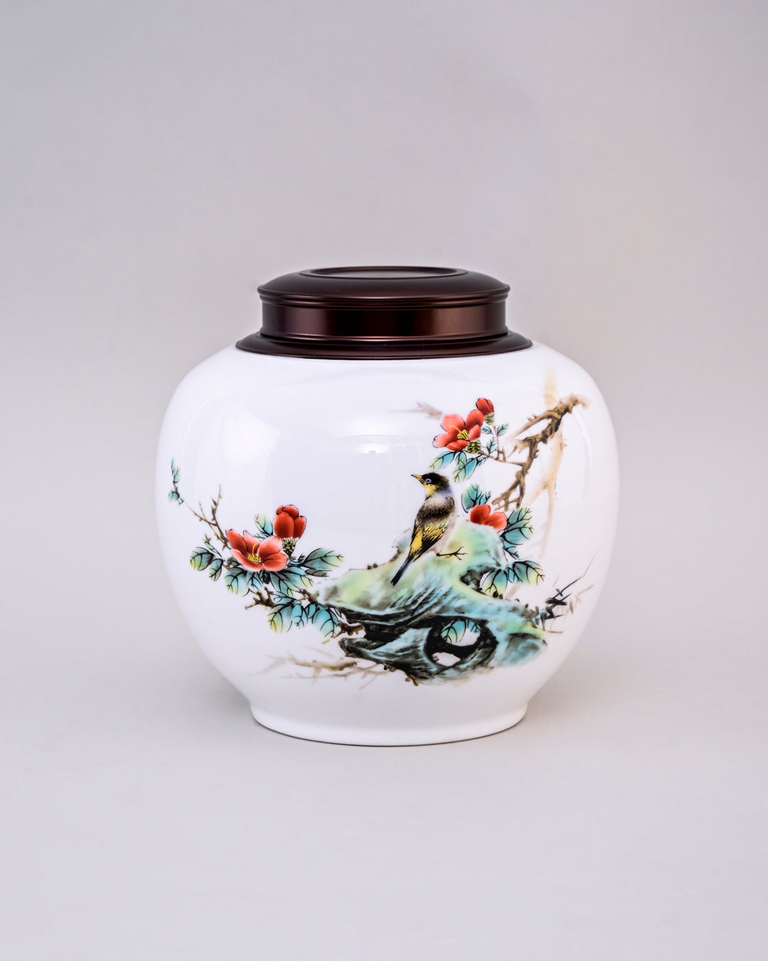Snow Finch Hand Painted Ceramic Storage Jar