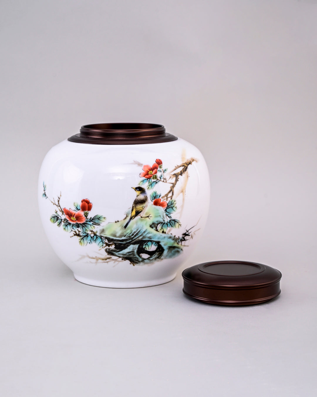 Snow Finch Hand Painted Ceramic Storage Jar