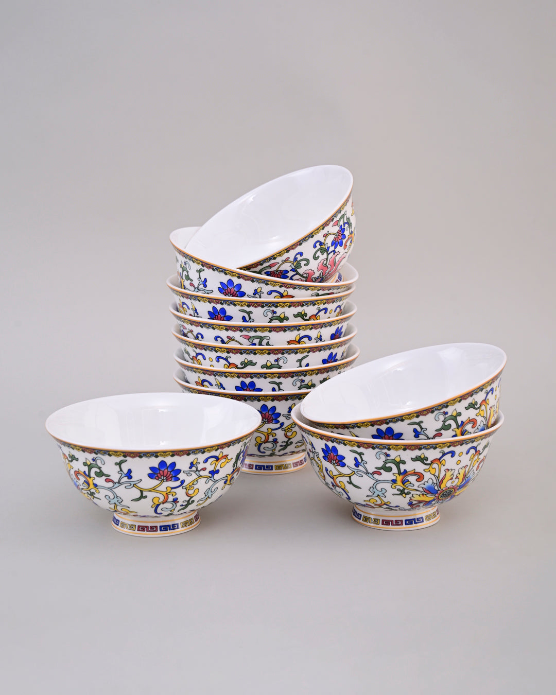 Traditional Floral Ceramic Katori - Set Of 6