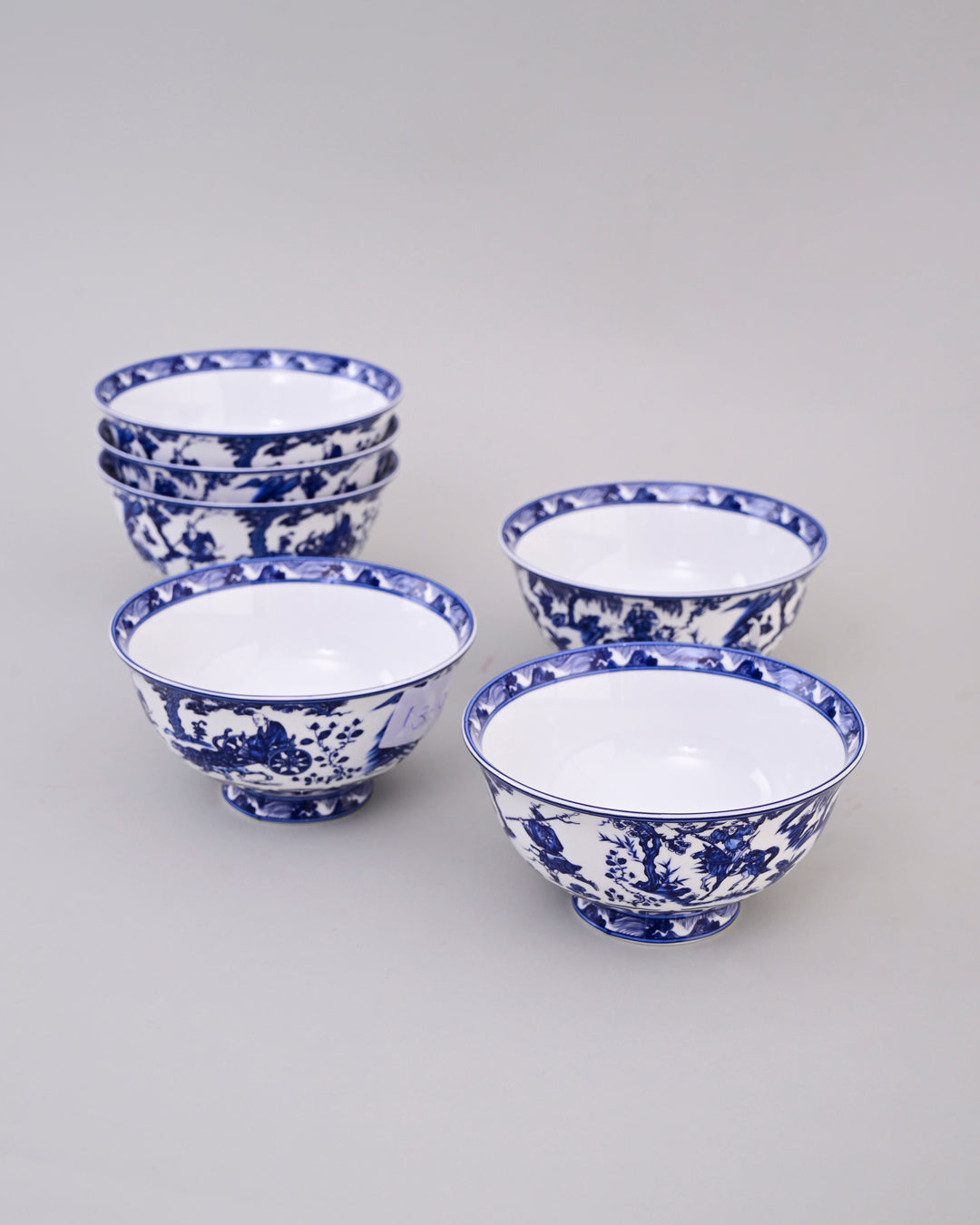 Blue & White Footed Ceramic Katori - Set Of 6