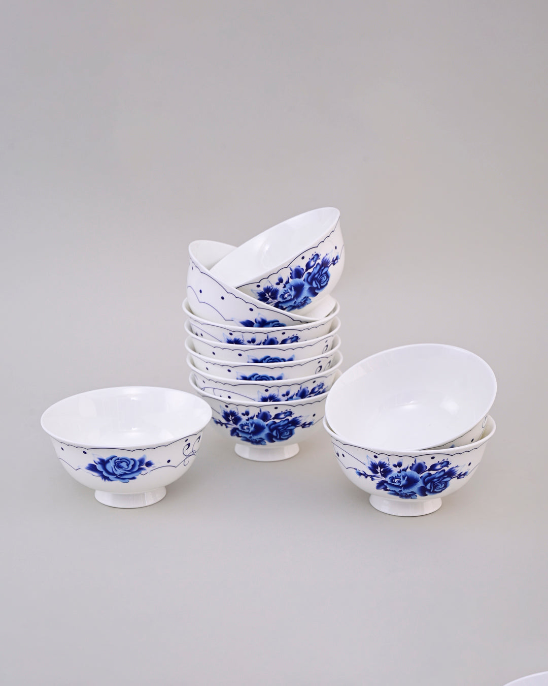 Royal Blue Blossom Ceramic Katori - Set Of 6