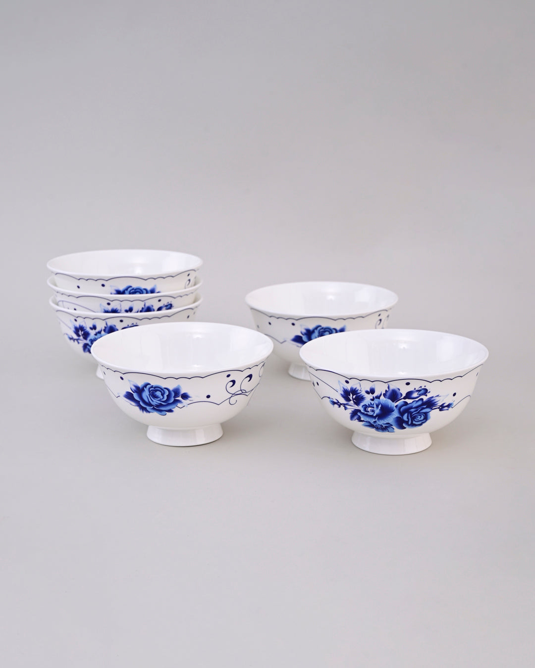 Royal Blue Blossom Ceramic Katori - Set Of 6