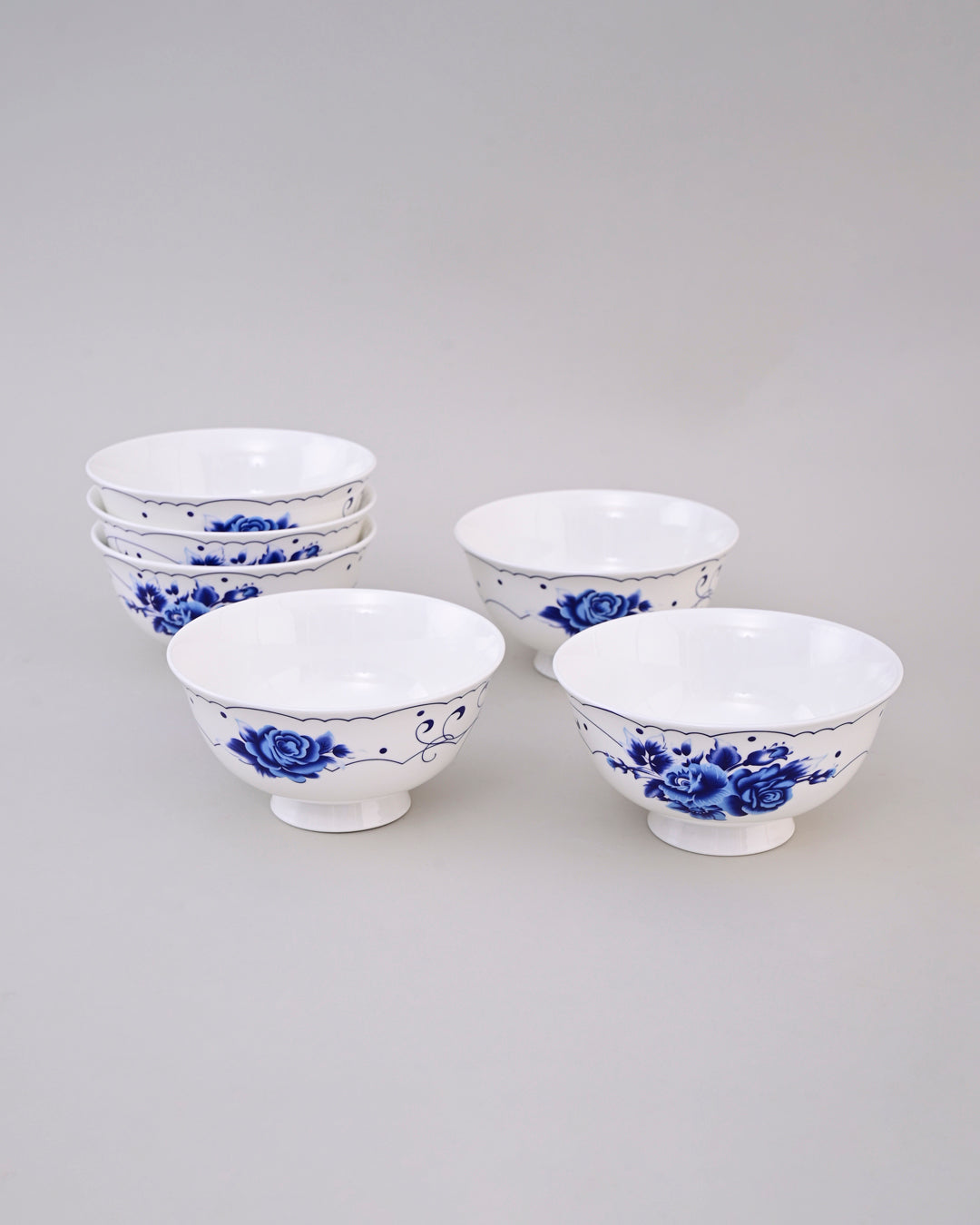 Royal Blue Blossom Ceramic Katori - Set Of 6