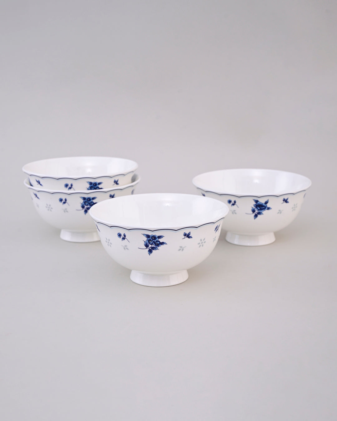 Blue Petal Elegance Ceramic Katori - Set Of 6