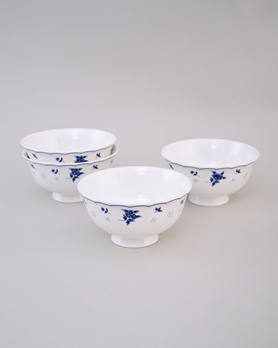 Blue Petal Elegance Ceramic Katori - Set Of 6