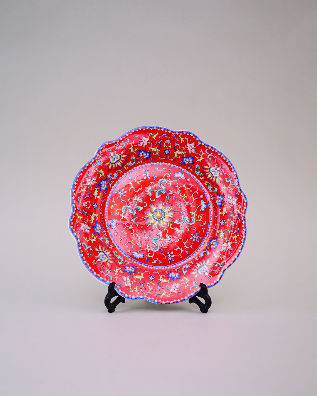 Royal Floral Enamel Decorative Plate - Red 8"