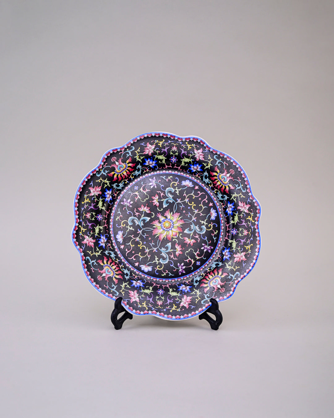Royal Floral Enamel Decorative Plate - Blue 8"