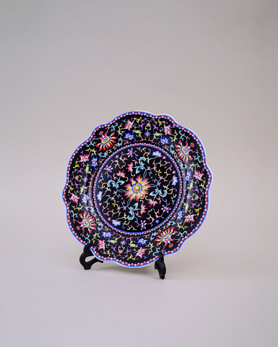 Royal Floral Enamel Decorative Plate - Blue 8"