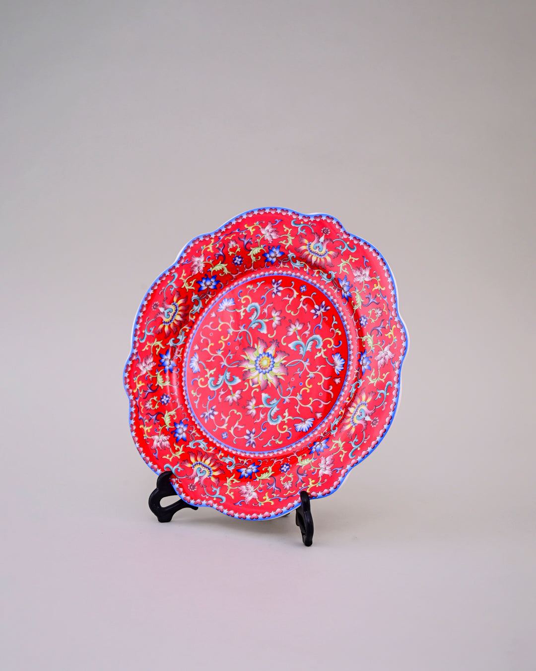 Royal Floral Enamel Decorative Plate - Red 8"