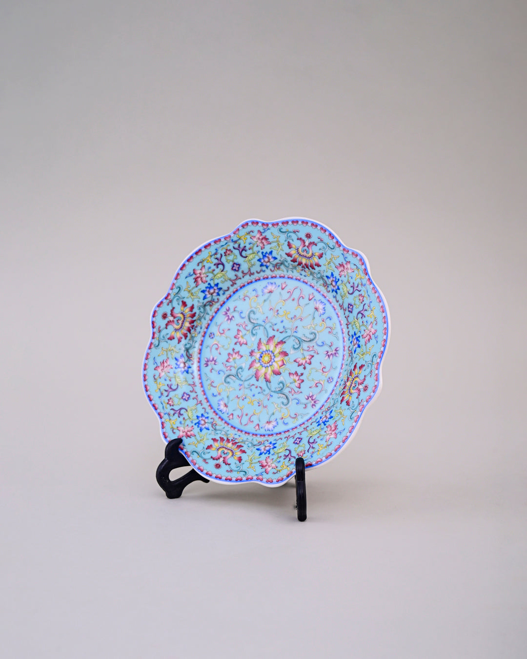Royal Floral Enamel Decorative Plate - Sky Blue 6"