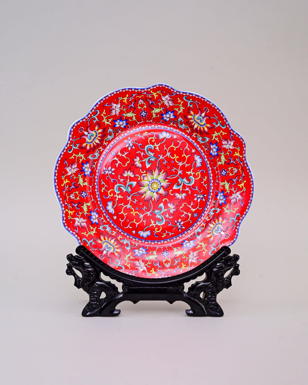 Royal Floral Enamel Decorative Plate - Red 11"