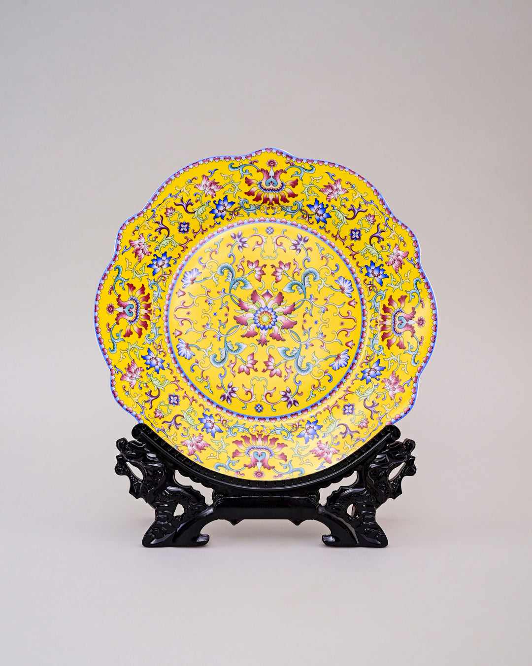 Royal Floral Enamel Decorative Plate - Yellow 11"