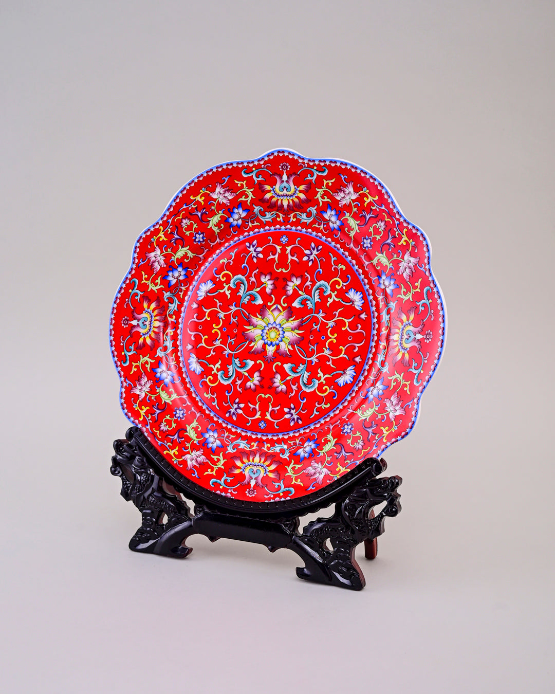 Royal Floral Enamel Decorative Plate - Red 11"