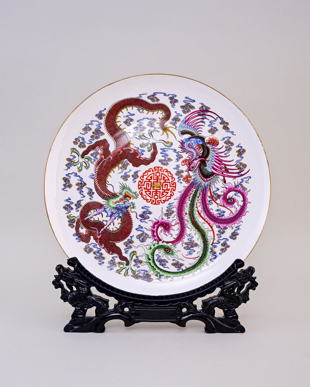 Dragon & Phoenix Harmony Decorative Plate - 16"
