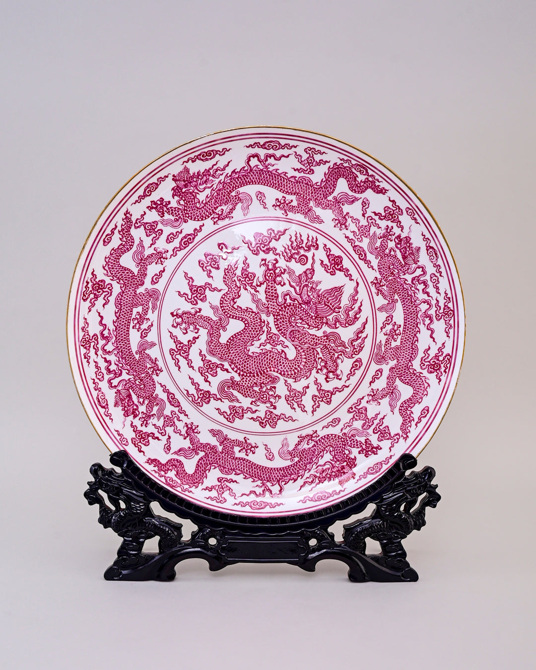 Crimson Dragon Porcelain Decorative Plate - 16"