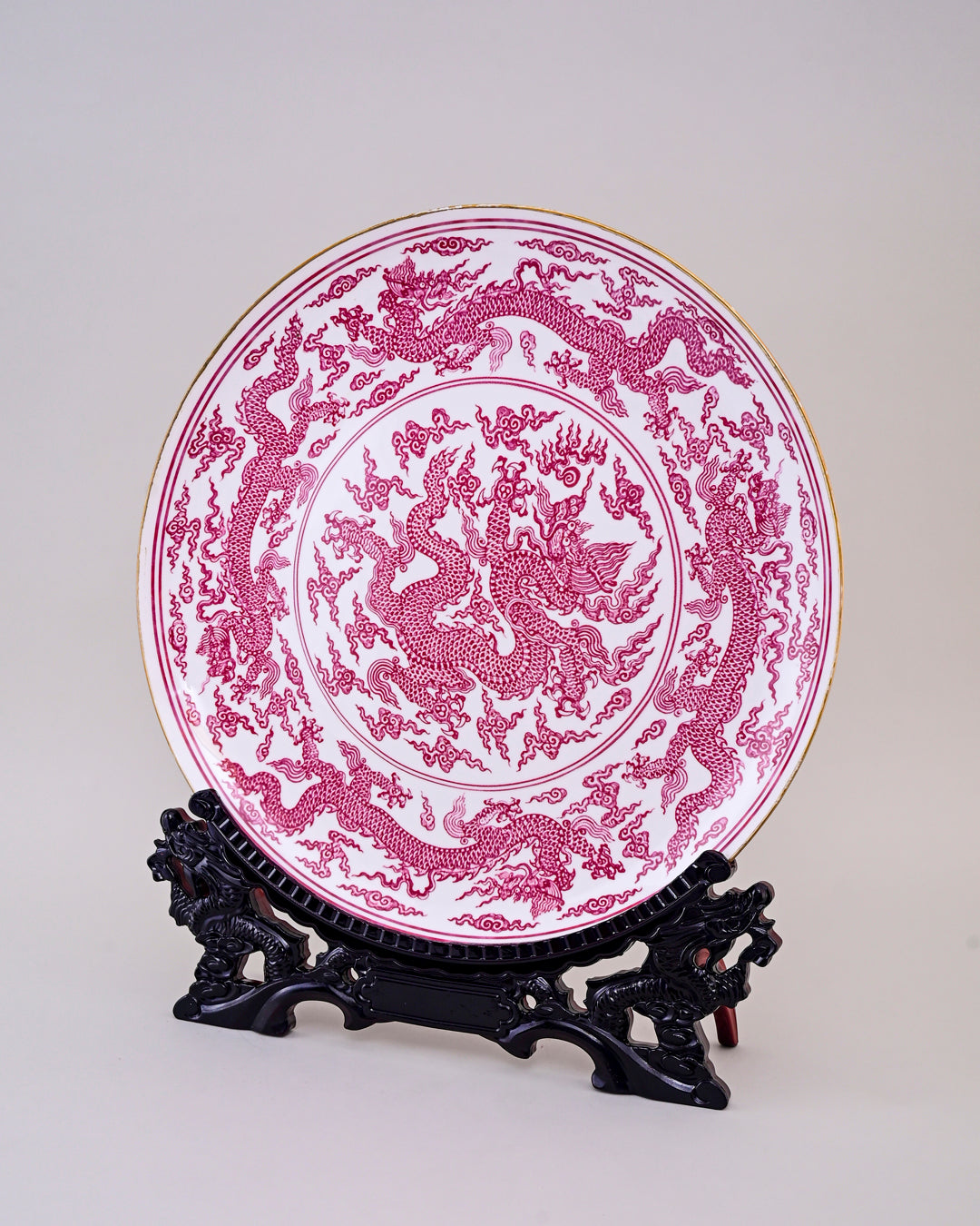Crimson Dragon Porcelain Decorative Plate - 16"