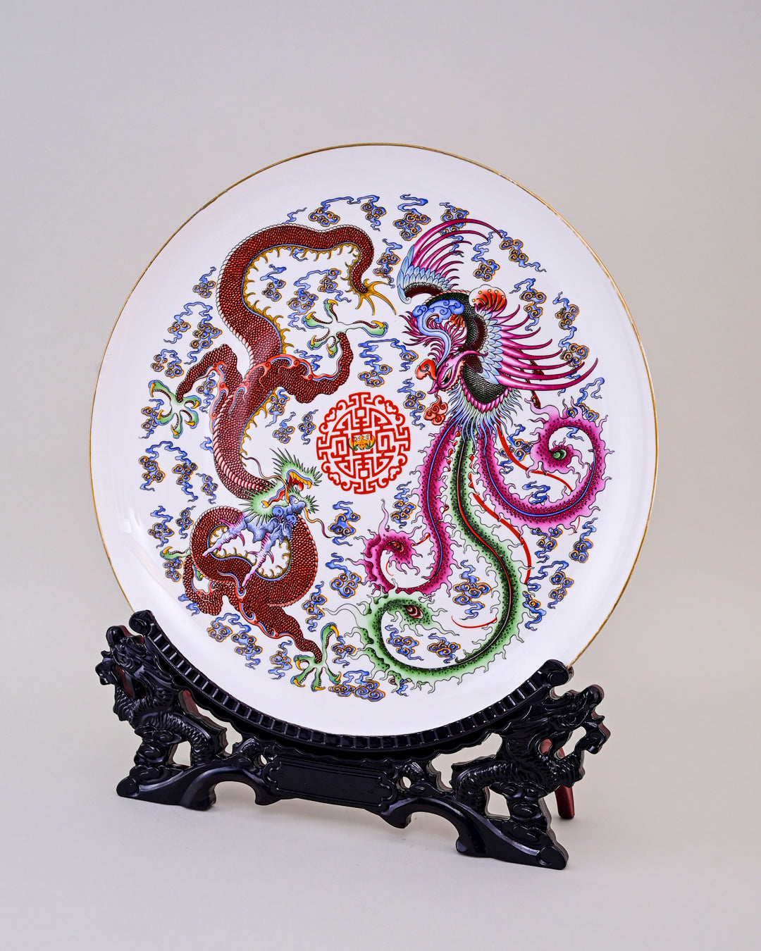 Dragon & Phoenix Harmony Decorative Plate - 16"