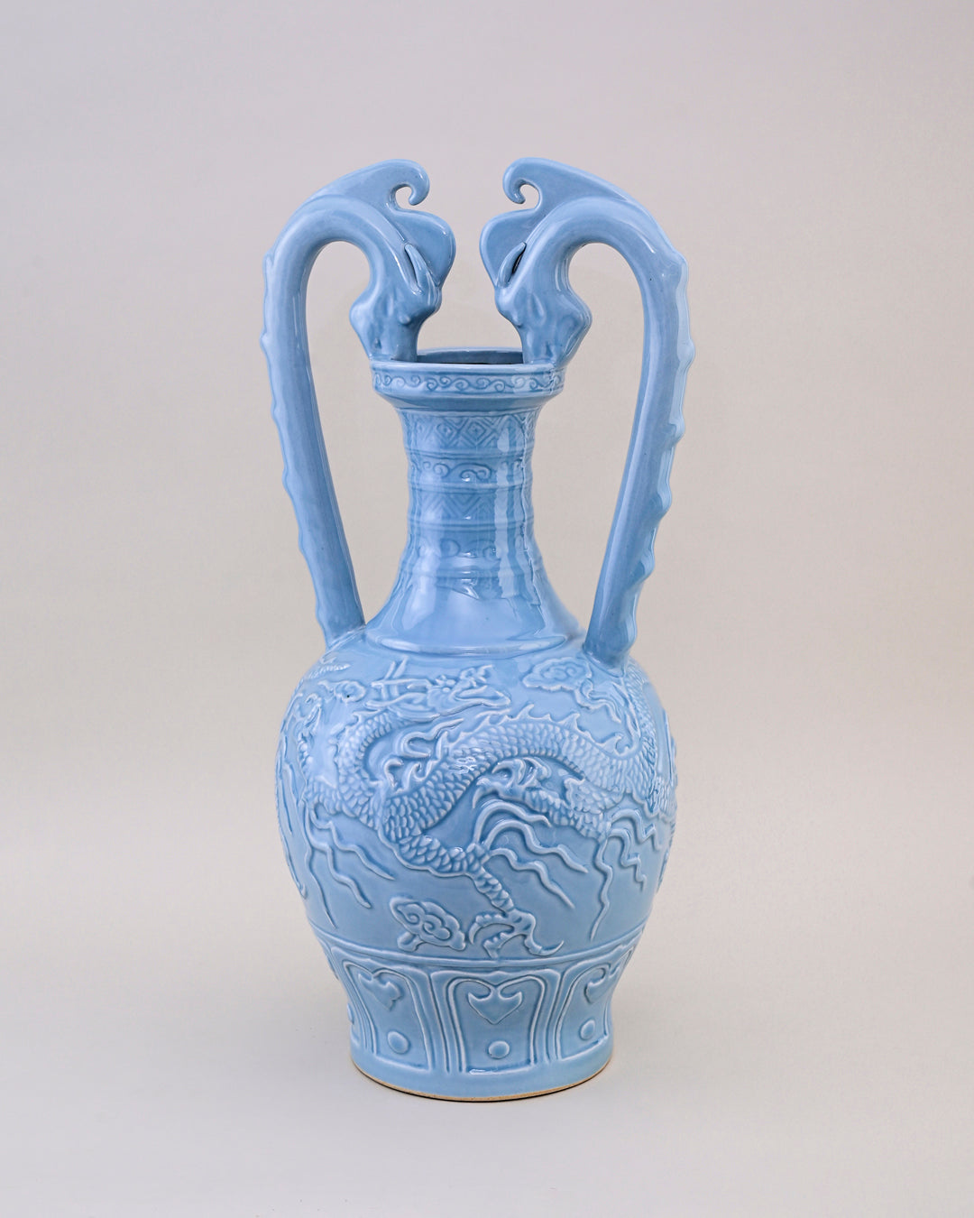 Celestial Blue Celadon Dragon Handle Vase
