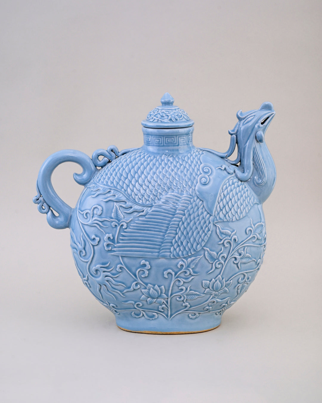Celestial Blue Celadon Phoenix Lidded Moon Vase