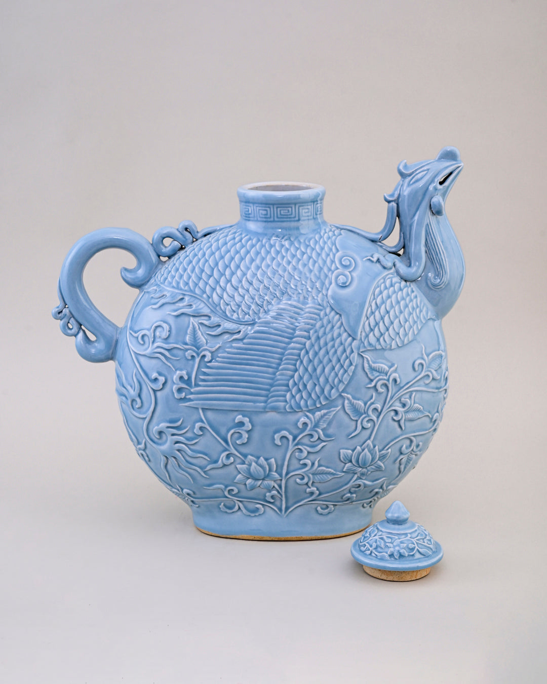 Celestial Blue Celadon Phoenix Lidded Moon Vase