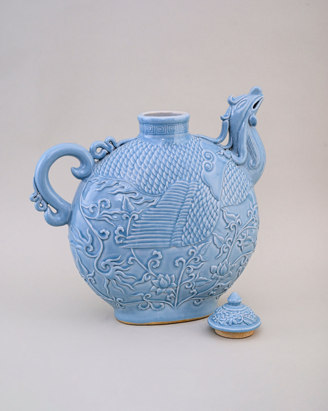 Celestial Blue Celadon Phoenix Lidded Moon Vase