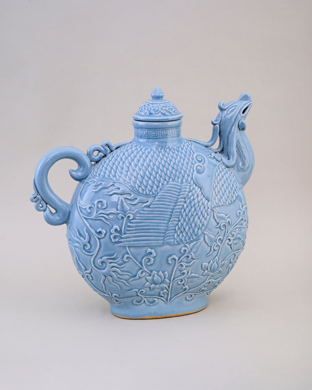 Celestial Blue Celadon Phoenix Lidded Moon Vase