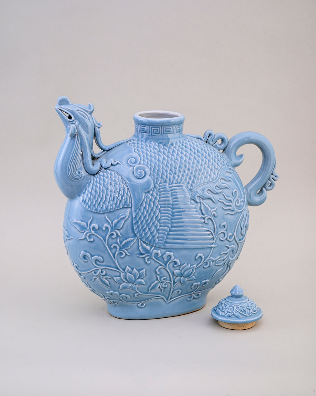 Celestial Blue Celadon Phoenix Lidded Moon Vase
