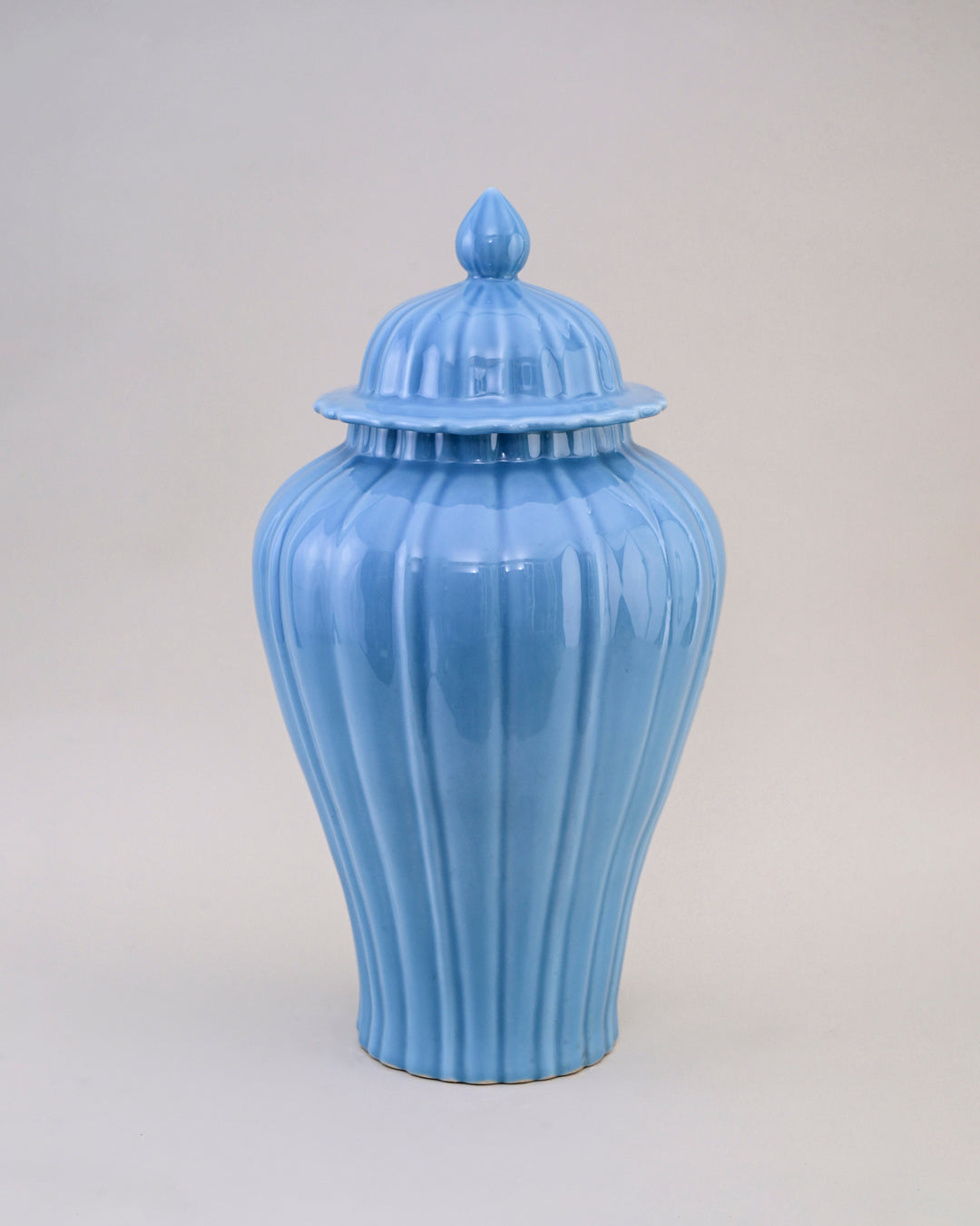 Celestial Blue Celadon Ribbed Temple Jar