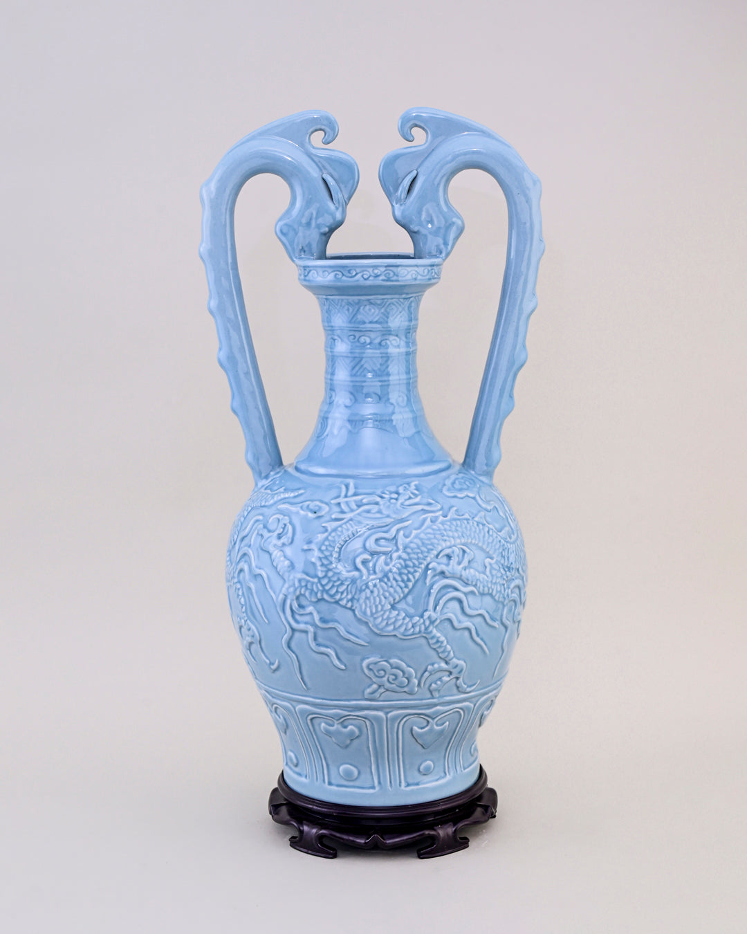 Celestial Blue Celadon Dragon Handle Vase